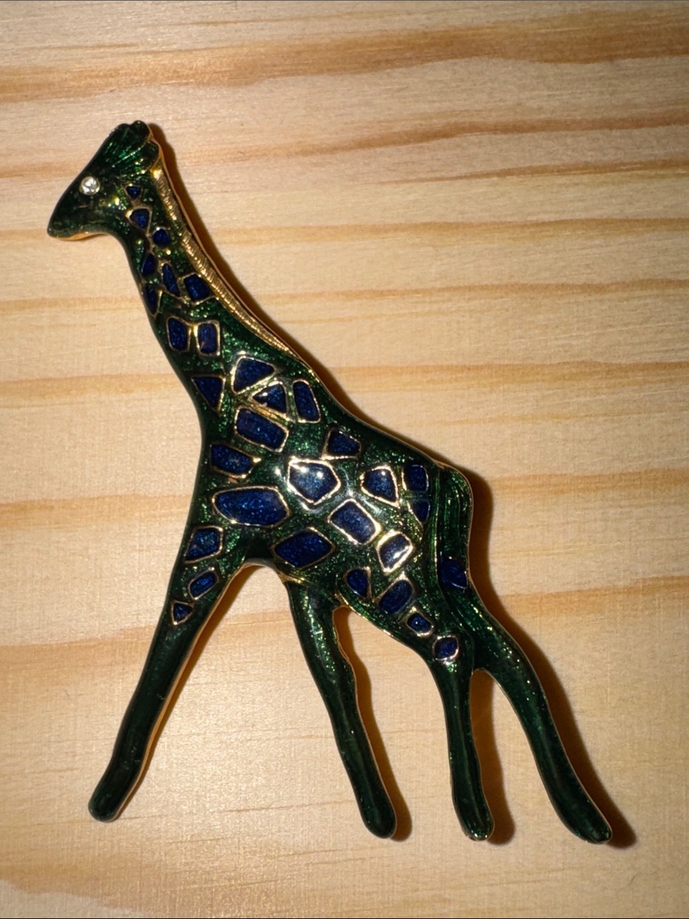 Vintage Giraffe Beautiful Green Blue Gold Color Enamel Brooch